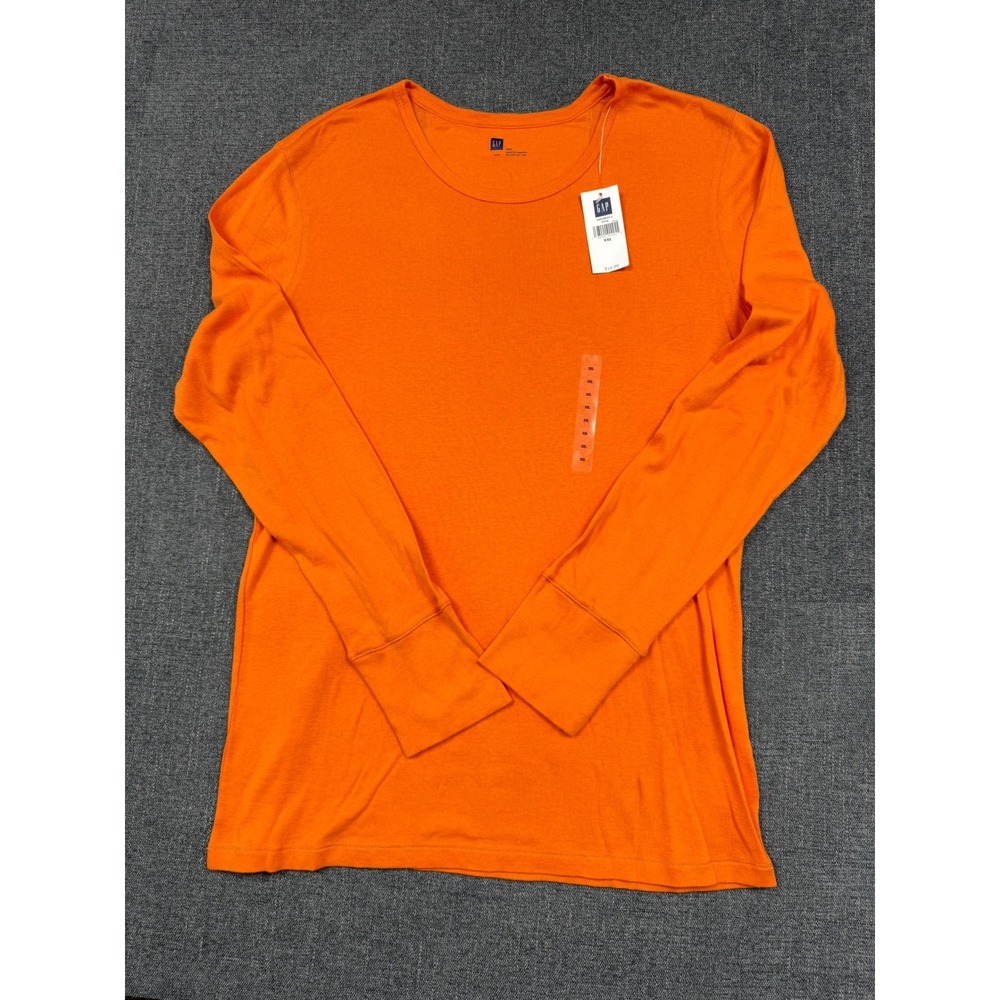 Gap Women XXL Orange Long Sleeve Crew Neck T-Shirt NWT Solid Cotton Blend Tee
